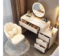 MiaJJooLi Tocador Set,Dormitorio con Silla LED Iluminación Espejo Mesa Cosmética,Tocador Encimeras con Armario Lateral,5 Cajones para Hija y Mujer