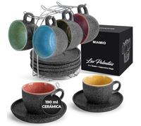MIAMIO - Juego de 6 tazas de capuchino con platillos y soporte (6 x 190 ml)