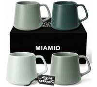MIAMIO - Juego de 4 Tazas de Café, Cerámica (420ml) - Luxe (Evergreen) | Grandes tazas de café de cerámica para cappuccino, té y espresso, juego de 4, aptas para lavavajillas, ideales a diario