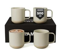 MIAMIO - Juego de 4 Tazas de Café/Tazas de Cerámica para Café (500 ml), Capuchino, Latte Macchiato, Té, Expreso/Lavavajillas y Microondas - Colección Sierra (Claro, Tazas (4x))