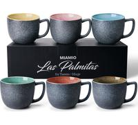 MIAMIO - Juego de 6 tazas de café de 470 ml. Tazas de café de cerámica, de colores, diseño moderno