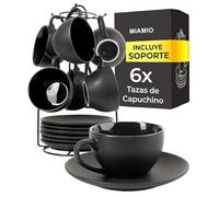 MIAMIO - Juego De Tazas De Cafe - 6 tazas de 175 ml Tazas de Cappuccino - Juego tazas de cafe Capuchino Taza Cafe - Colección Le Papillon (Negro)