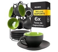 MIAMIO - Juego De Tazas De Cafe - 6 tazas de 175 ml Tazas de Cappuccino - Juego tazas de cafe Capuchino Taza Cafe - Colección Le Papillon (Verde)