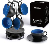 MIAMIO - Juego de tazas de capuchino, colección "Le Papillon" (interior azul)