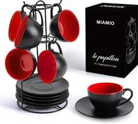 MIAMIO - Juego de tazas de capuchino, colección "Le Papillon" (interior rojo)