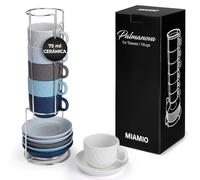 MIAMIO – Juego de 6 tazas de espresso de 75 ml con soporte, de cerámica de gres, colección Palmanova (color océano)