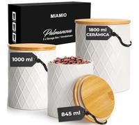 MIAMIO - Juego de 3 recipientes de cerámica para almacenamiento, con tapa de madera hermética