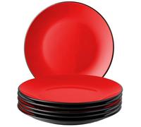 MIAMIO - Set 6 platos llanos de cerámica (26 cm) - Le Papillon (Rojo) | Set de platos de cerámica (26 cm) para desayuno, guarniciones y postre, aptos para lavavajillas