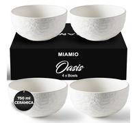 MIAMIO - Set de 4 Cuencos 750 ml Cerámica - Cuencos Grandes para Muesli, Ensalada, Pasta o Sopa - Juego Moderno Blanco - Colección Oasis, Apto Lavavajillas