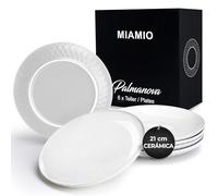 MIAMIO - Juego de 6 platos llanos de la colección Palmanova (blanco, 20,5 cm), fabricados en cerámica