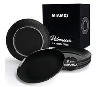 MIAMIO - set de 6 platos cerámicos 21 cm Palmanova (Negro) para cocina | Platos de cerámica para comidas y postres, 21 cm, Palmanova (Negro). Diseño moderno y práctico para cada día en casa.