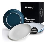 MIAMIO - set de 6 platos cerámicos 26 cm Palmanova (Azul) para cocina | Platos de cerámica para comidas y postres, 26 cm, Palmanova (Azul). Diseño moderno y práctico para cada día en casa.