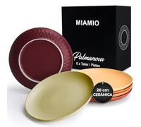 MIAMIO - set de 6 platos cerámicos 26 cm Palmanova (Rojo) para cocina | Platos de cerámica para comidas y postres, 26 cm, Palmanova (Rojo). Diseño moderno y práctico para cada día en casa.