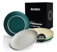 MIAMIO - set de 6 platos cerámicos 26 cm Palmanova (Verde) para cocina | Platos de cerámica para comidas y postres, 26 cm, Palmanova (Verde). Diseño moderno y práctico para cada día en casa.