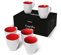 MIAMIO - Juego de 6 tazas de café de 350 ml. Exterior blanco, interior de color (rojo)