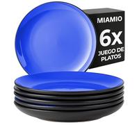 MIAMIO - Set de Plato/Plato de Cena Vajilla de Cerámica de Gres - Colección Le Papillon (Azul, 21 cm)