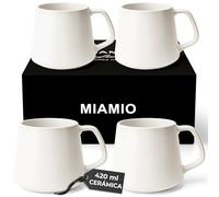 MIAMIO - Tazas de Café Set de 4, Cerámica (420ml) - Luxe (Blanco crema) | Grandes tazas de café de cerámica para cappuccino, té y espresso, juego de 4, aptas para lavavajillas, ideales a diario