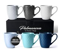 MIAMIO - Juego de 6 tazas de café de 400 ml. Tazas de café de cerámica, diseño moderno (color océano)