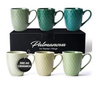 MIAMIO - Juego de 6 tazas de café de 400 ml. Tazas de café de cerámica, diseño moderno (motivo: jungla)