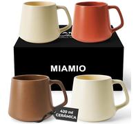 MIAMIO - Tazas Grandes de Café Set de 4, Cerámica (420ml) - Luxe (Beige) | Grandes tazas de café de cerámica para cappuccino, té y espresso, juego de 4, aptas para lavavajillas, ideales a diario
