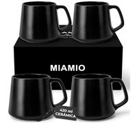 MIAMIO - Tazas Grandes de Café Set de 4, Cerámica (420ml) - Luxe (Negro) | Grandes tazas de café de cerámica para cappuccino, té y espresso, juego de 4, aptas para lavavajillas, ideales a diario