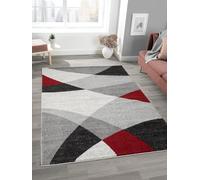 Mia's Mosaix - Alfombra Moderna de Pelo Corto Poeta para salón y Dormitorio, con Corte de Contorno, Estampado geométrico, a Cuadros, Color Gris y Rojo, 160 x 220 cm