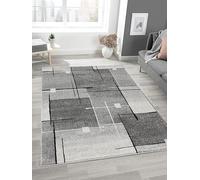 Mia's Teppiche Mosaix - Alfombra Moderna de Pelo Corto para salón y Dormitorio, con Corte de Contorno, diseño geométrico a Cuadros, Color Gris, 80 x 140 cm