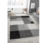 Mias Teppiche «Mosaix - Alfombra Moderna de Pelo Corto Poeta para salón y Dormitorio, con Corte de Contorno, patrón geométrico, a Cuadros, Color Gris, 80 x 140 cm