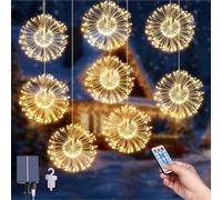 Micacorn Guirnalda de luces solares - 8 unidades de luces colgantes de esfera de explosión de estrellas, 800 LED, 8 modos, alambre de cobre impermeable, control remoto para decoración de fiesta en el