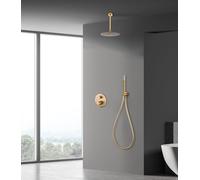 Mice - Conjunto monomando de ducha empotrado techo - kit monomando de ducha para baño de 2 vias - griferia baño - duchas empotrados techo - Serie Brezzo Color Oro Mate