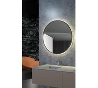 Mice - Espejo Redondo LED con Marco de Aluminio, Retroiluminado, Sensor On/Off, Anti-vaho, 3 Tonos de Luz - Espejo con luz de Maquillaje - Baño - Vestidor - Marco Negro Mate Ø80cm