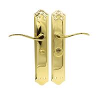 MICEL - 02036 - Juego de manilla con condena para picaportes de 47 mm, mano derecha, incluye muletilla con 2 llaves, acabado latonado, color dorado, 120x256x55 mm