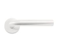 MICEL - 05753 - Juego de Manilla con Roseta L curva (53mm.) para puerta de acero inoxidable. Color blanco. 132 x 53 mm
