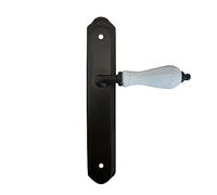 Micel - 07877 - Juego de Manilla para Puertas, con Placa en Zamak y Maneta en Porcelana, Estilo Rústico, Acabado negro, 260 x 140 x 45 mm