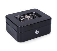 MICEL Caja de caudales 13396 con llave, asa de acero, bandeja organizadora, negro 200×160×90 mm