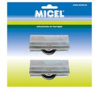 MICEL - 92228 - Rodamiento para Ventana Corredera CO-36, con Carcasa Metálica y Rueda, Pack de 2 Unidades, en Zamak, acabado Zincado, 39 x 11,5 x 16 mm