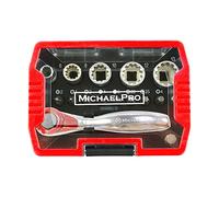 Michaelpro MP012006RD - Llave de trinquete (1/4", mini destornillador de alto par, carraca 17 en 1, con puntas de 4 mm, ranuras y adaptador)