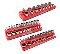 MichaelPro MP014003 - Juego de llaves de vaso (3 unidades, 1/4", 3/8" y 1/2", SAE, soporte para llaves de vaso (SAE), color rojo