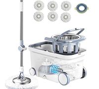Michao Spin Mop Bucket Deluxe 360 - Sistema de Limpieza de Piso Giratorio con 6 recambios de Cabezal de Microfibra, Mango extendido de 62 Pulgadas, 4 Ruedas para Limpieza del hogar