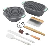 MICHIHOMIE Kit de iniciación de masa madre plegable, cesta de silicona a prueba de pan, accesorios para hacer pan de 10 pulgadas con batidor de masa danés, raspador de cuenco, cojo de pan