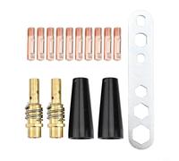 Micpointik Juego de accesorios de soldadura 15AK, punta de contacto de 0,8 mm de cobre y latón, para boquilla MIG/MAG sin gas, kit de 15 piezas con soporte y llave para quemador MB15