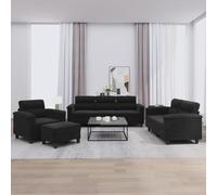 Microfibra resistente a manchas juego de sofás negro 60 x 50 x 41 cm | Juego de sofás con cojines 4 piezas tela microfibra negro, sala moderna con reposapiés y otomano, set de salón resistente