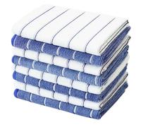 Microfibre Tea Towels - Pack of 8 (Blue and White Stripe Design) - Soft, super-absorbent, lint-free kitchen towel, 45 x 65 cm
