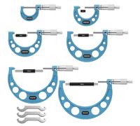 Micrómetro exterior Proster, 0-150 mm, juego de 6 unidades, micrómetro exterior mecánico, resolución de 0,01 mm, con tope ajustable, acabado cromado satinado y escala láser, calidad profesional