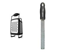 Microplane Rallador Caja 4 Caras, Acero Inoxidable, Negro, 27x13.90x9.5 cm & Zester Rallador, Acero Inoxidable, Negro, 32.50x3.5x2.56 cm