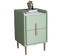 Mid-Century Modern Nightnd - Mesita de noche minimalista de cuero con parte superior de piedra sinterizada, mesa de sofá verde claro para dormitorio y sala de estar, 40 x 35 x 55 cm / 15.7x13.7x21.6in
