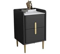 Mid-Century Modern Nightnd - Mesita de noche minimalista de cuero de microfibra negra con parte superior de piedra sinterizada, mesa de sofá para dormitorio y sala de estar, 25 x 35 x 55 cm