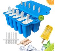 Midnadiy Moldes Helados, Molde Helados Silicona con palo & con 10 Cavidades Fáciles de Aflojar, Molde con Mango de Borde para Facilitar el Agarre, Moldes de Silicona sin BPA (AZUL)