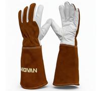 MIGVAN Guantes de soldadura de cuero vacuno - Guantes largos ignífugos para soldadura MIG/TIG, barbacoa, chimenea, horno y cocina - Resistentes al calor, unisex, talla M
