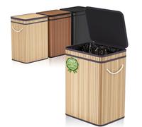 Mihoho Papelera grande de 80 litros/21 galones con tapa, cubo de basura de bambú, cubo de basura para exteriores/cubo de basura para el hogar, oficina, baño, cocina 40X30X60 CM (caqui claro)